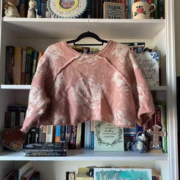 Free People | Purple Rain Cropped Sweater Pink Floral Alpaca Wool - Picture 7 of 10